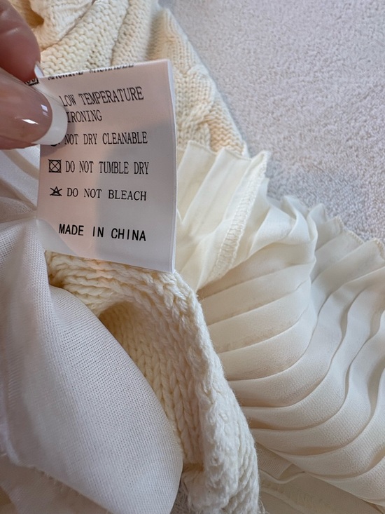 Ivory Cable-Knit Sweater Mini Dress with Pleated Hem - Picture 9 of 12